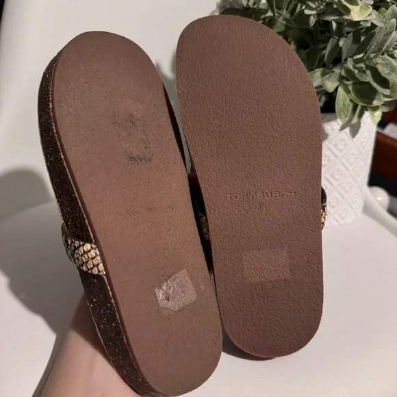 Tory Burch Miller cloud Womens size 5.5 shoes brown snakeskin slip on thong - Picture 5 of 5